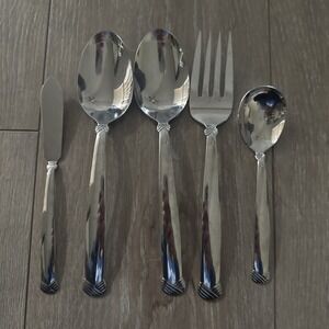 Oneida Rattan Stainless Glossy Serving Set USA Silverware Flatware Set of 5